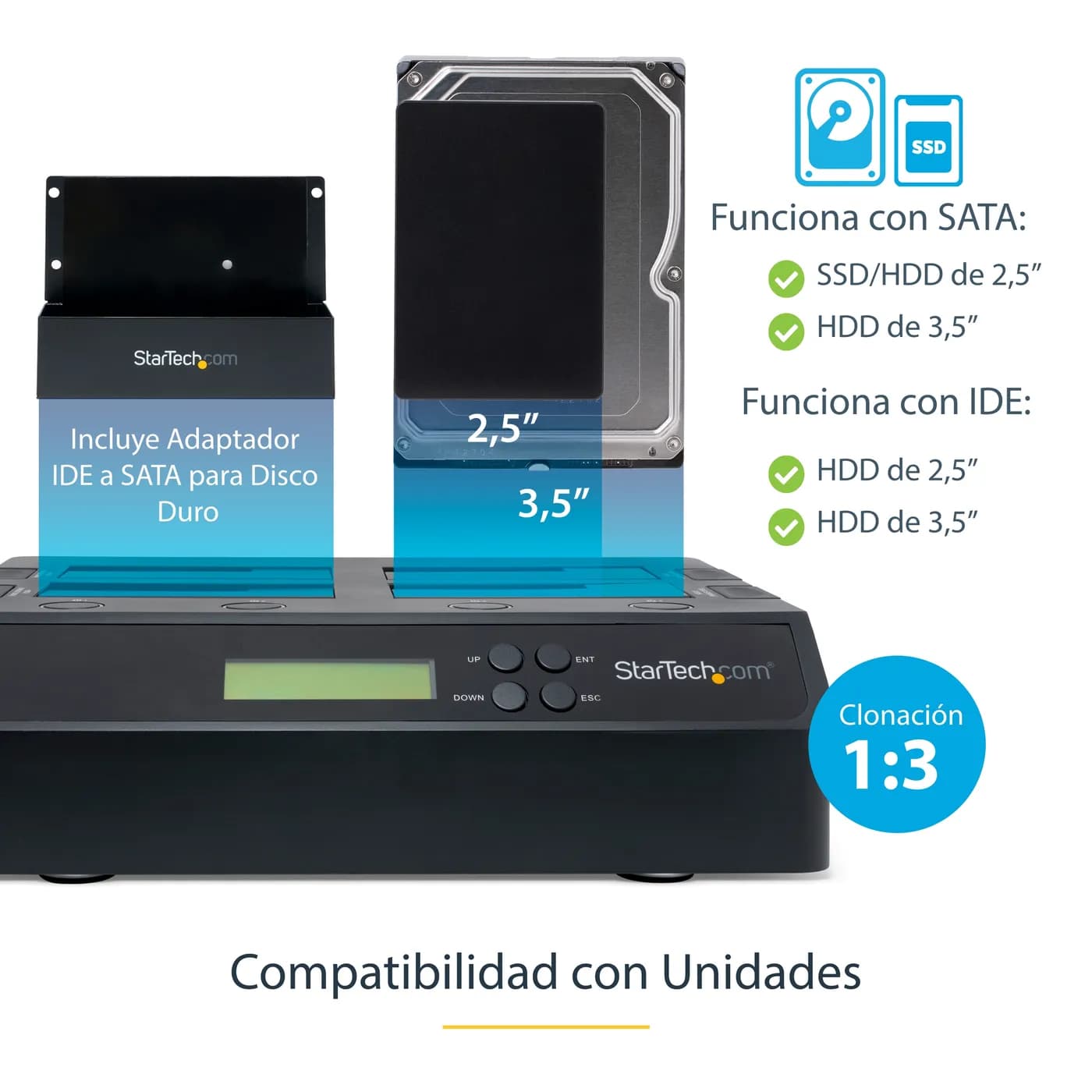 StarTech.com Clonador Borrador Autónomo USB 3.0 / eSATA a SATA de 4 Ba 7