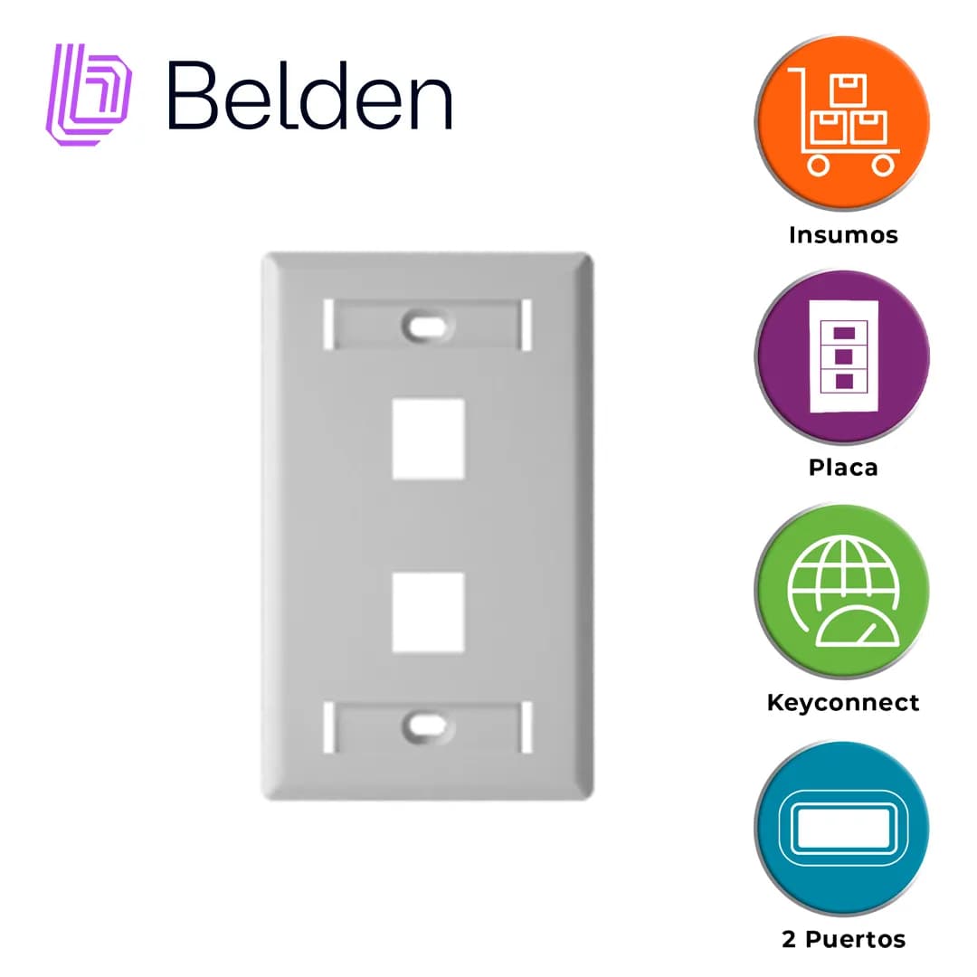PLACA DE PARED (FACEPLATE) BELDEN AX102655 / INTERIOR / BLANCO / 2 PUE 5
