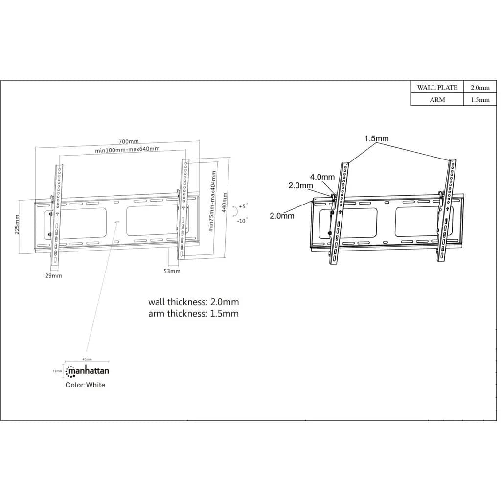 Manhattan Soporte para TV, de pared, con inclinación, pantallas planas 5