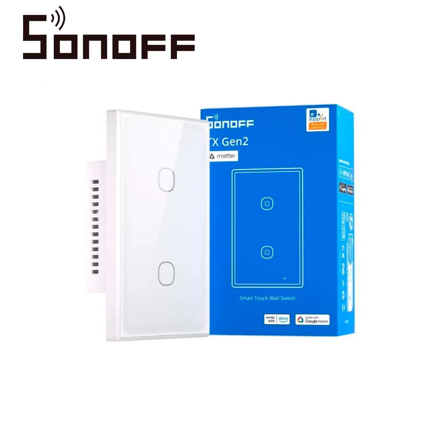 APAGADOR DE PARED TOUCH TX GEN2 SONOFF T6-2C-120M / 2CH ON/OFF INALAMB 3
