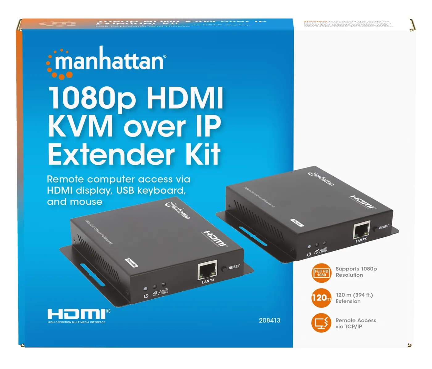 Manhattan 208413 extensor de audio/video Transmisor y receptor AV Negr 10