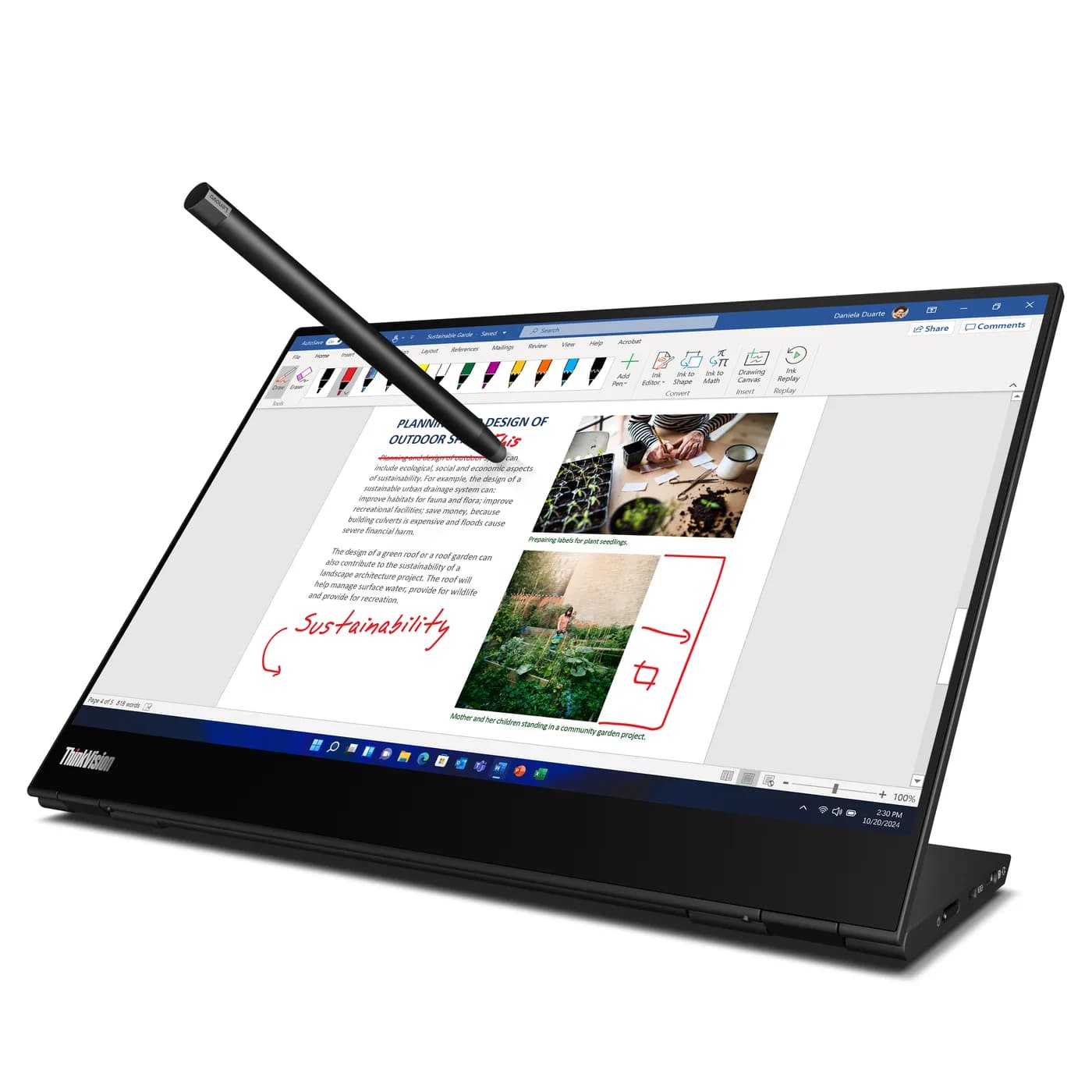 Lenovo ThinkVision M14t monitor de computadora 35.6 cm (14") 2240 x 14 15