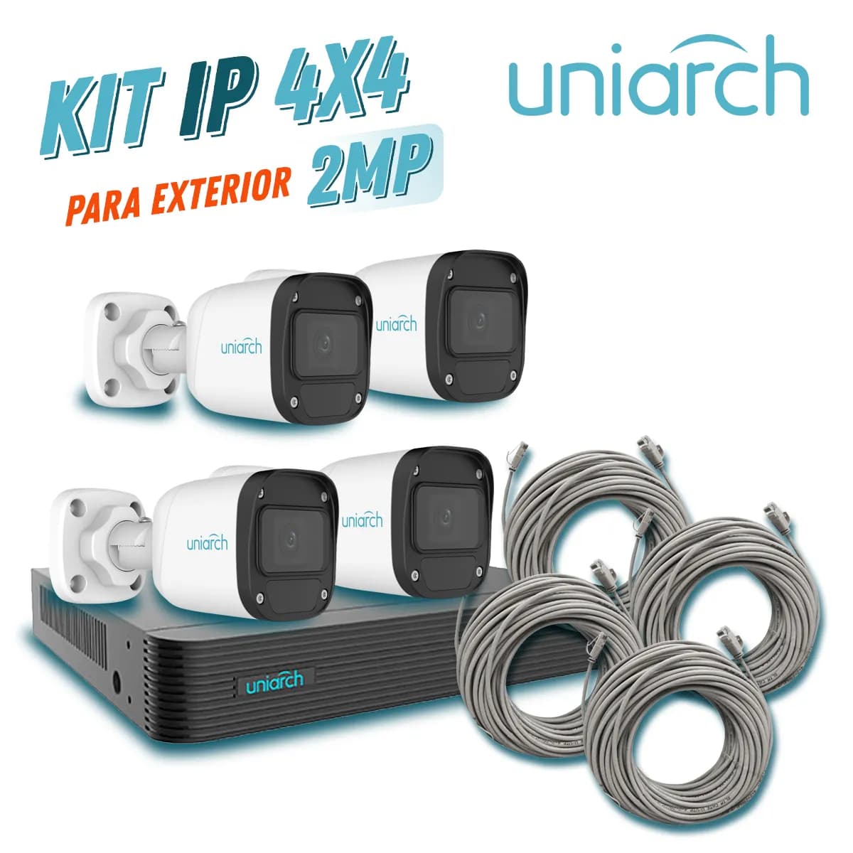 Uniarch by UNV KIT 1 x NVR-104E2-P4 + 4 x IPC-B122-APF28K + 4 x ENS-IP18CAT6