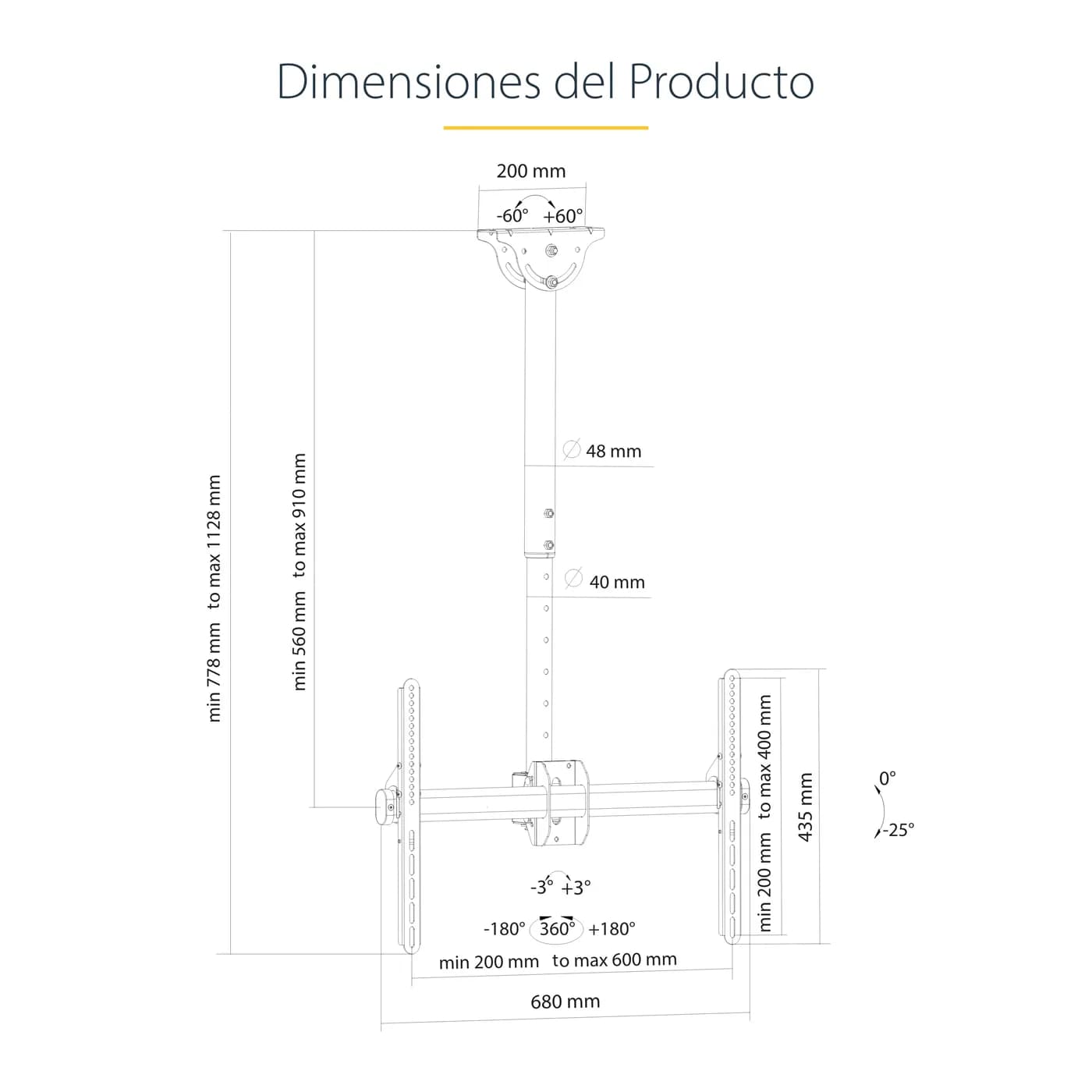 StarTech.com Soporte de TV para Techo - con Mástil de 560 a 910 mm 16