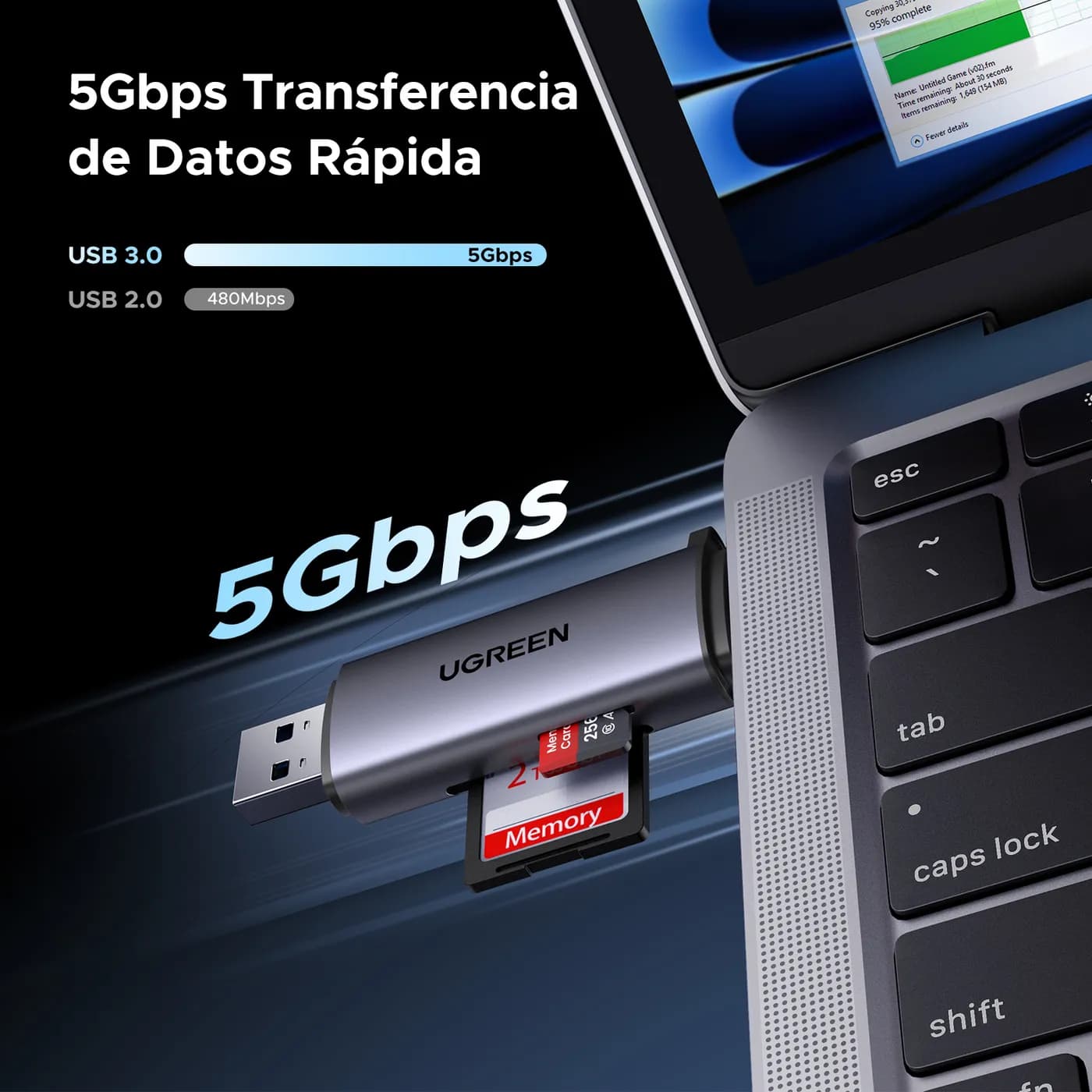 Ugreen 50706 lector de tarjeta USB/Micro-USB Plata 3