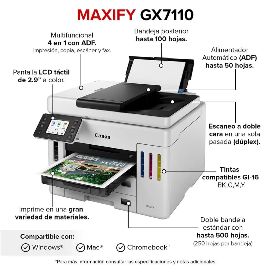 Canon MAXIFY GX7110 Inyección de tinta A4 600 x 1200 DPI 45 ppm Wifi 3