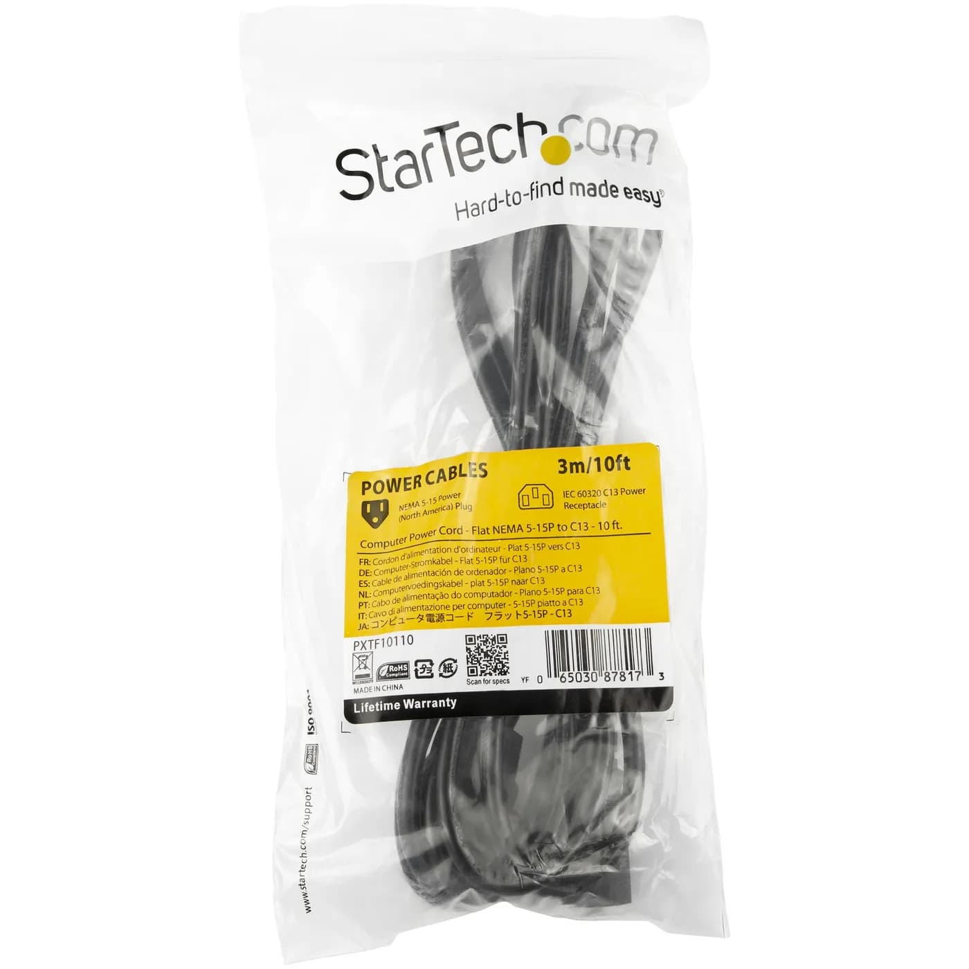 StarTech.com Cable de 3m Alimentación de Computadora, Plano NEMA 5-15P 5