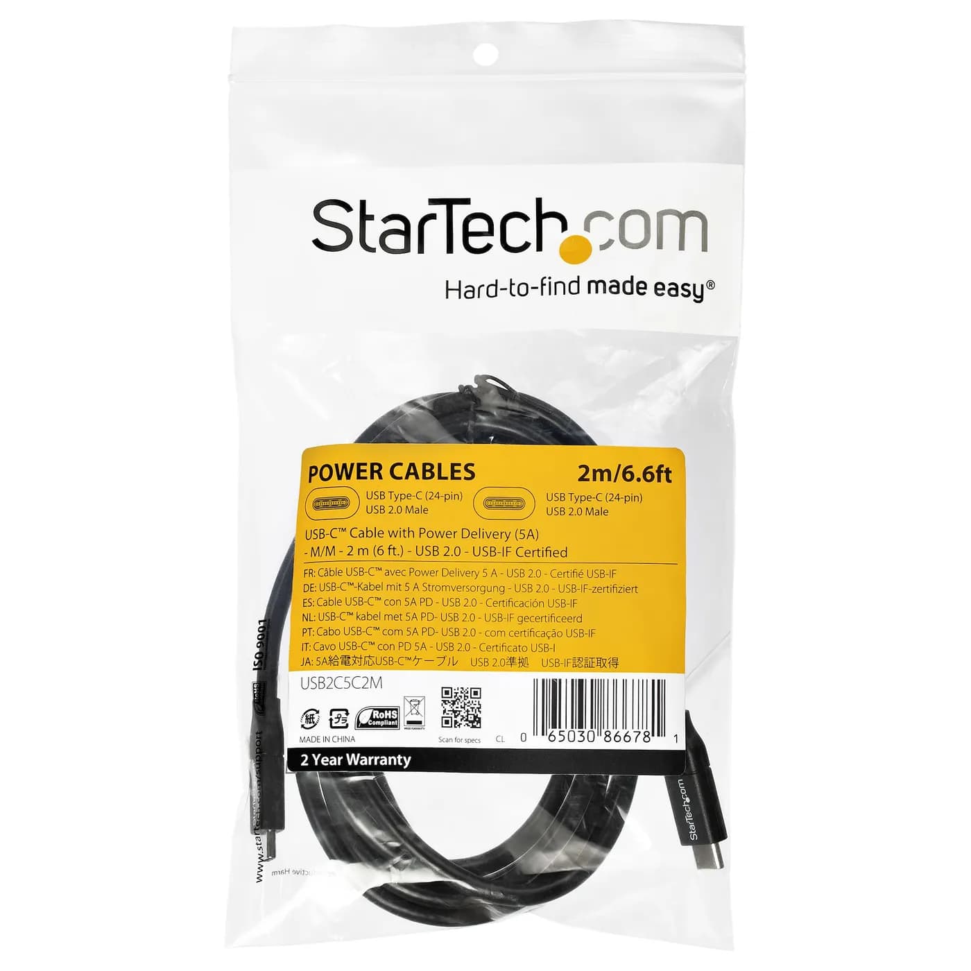 StarTech.com Cable de 2m USB-C a USB-C con capacidad para Entrega de A 5
