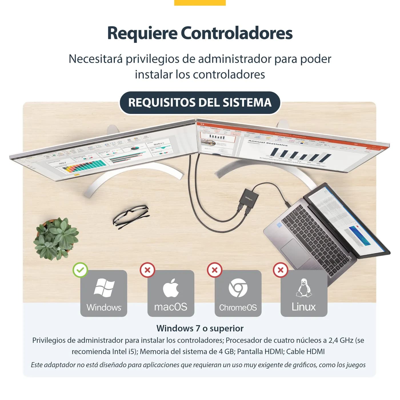 StarTech.com Adaptador USB 3.0 a 2 Puertos HDMI 4K 30Hz 7