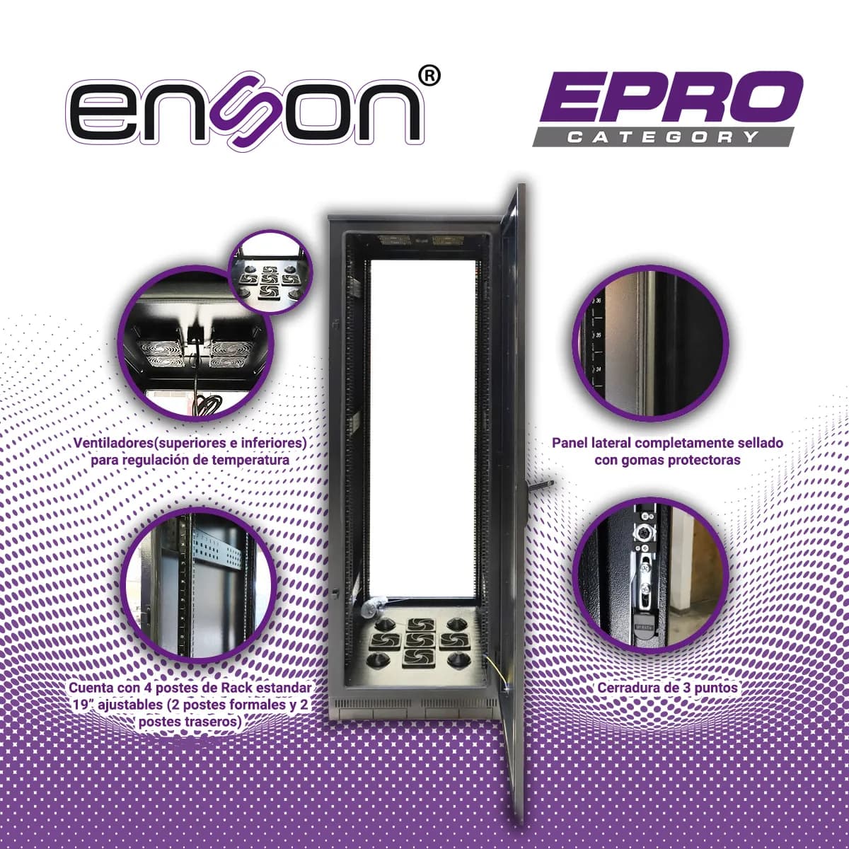 GABINETE EXTERIOR 42UR ENSON ENS-RKGB042U8 600X800 FABRICADO EN ACERO  5