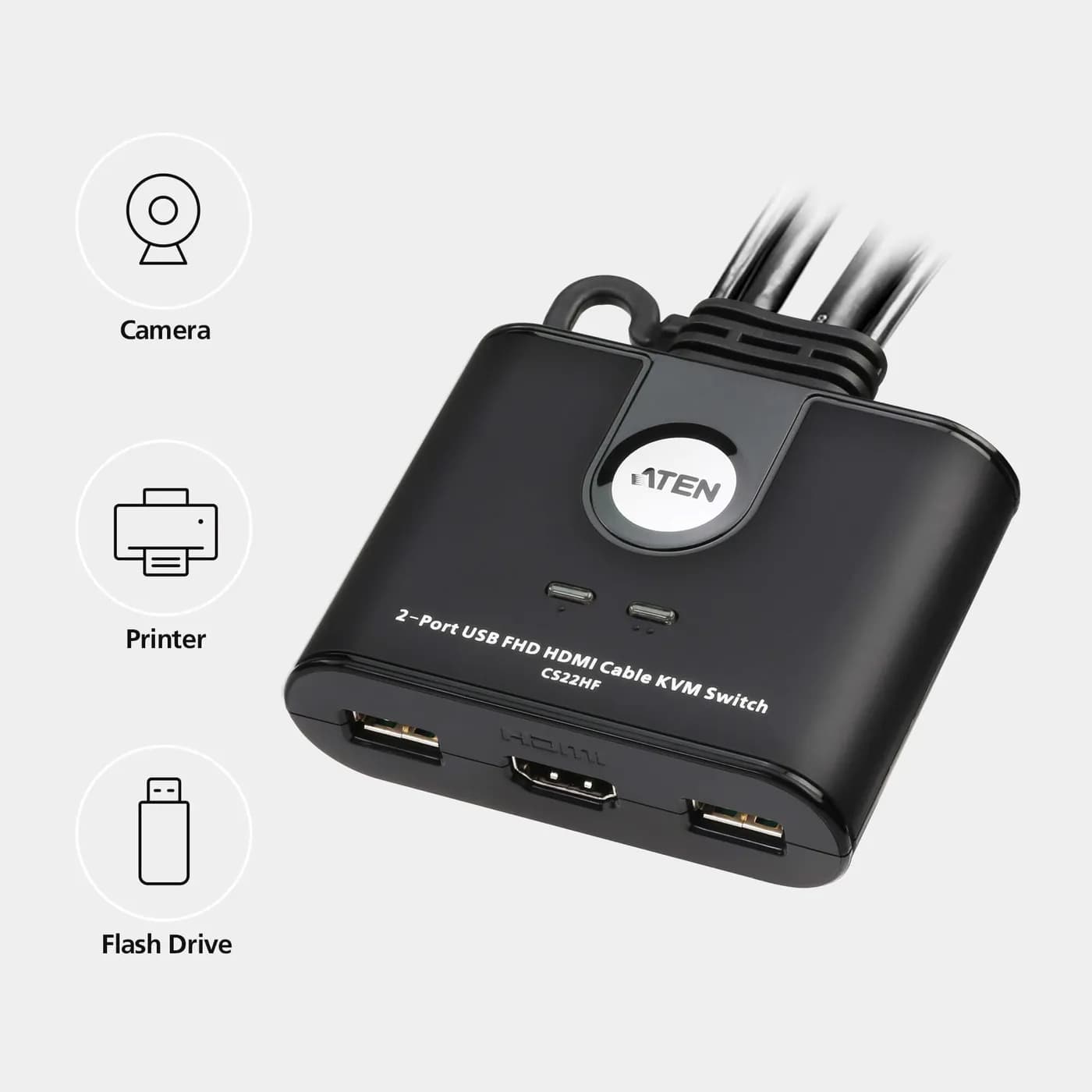 Switch KVM / 2 Puertos / HDMI FHD / USB / Cable 1.2 m (3.9 ft) / 1920x 2