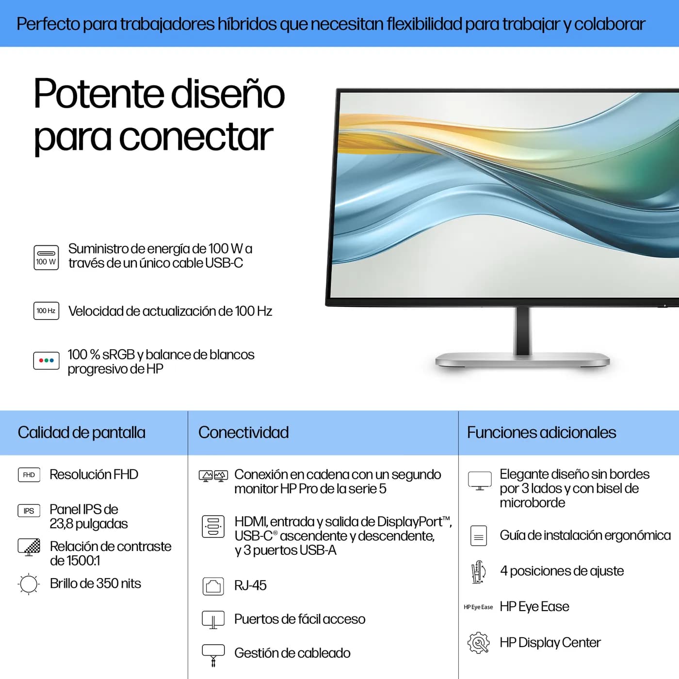 HP Series 5 Pro Monitor USB-C Full HD de la serie 5 Pro de 23,8" y 524 2