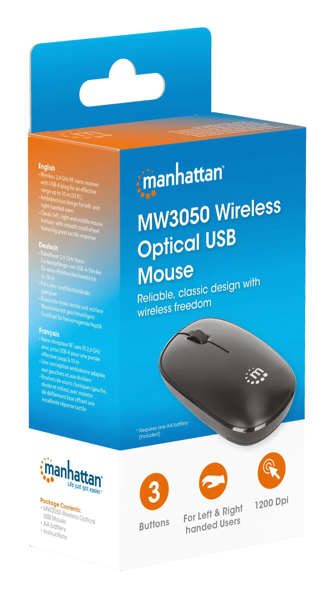 Manhattan MW3050 ratón Universal Ambidiestro Óptico 1200 DPI 9