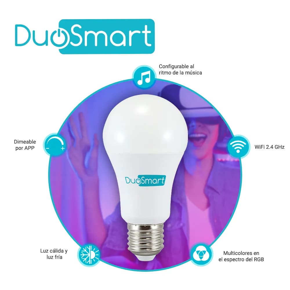 FOCO INTELIGENTE MULTICOLOR RGB WIFI 2.4GHZ DUOSMART S10 COMPATIBLE CO 2