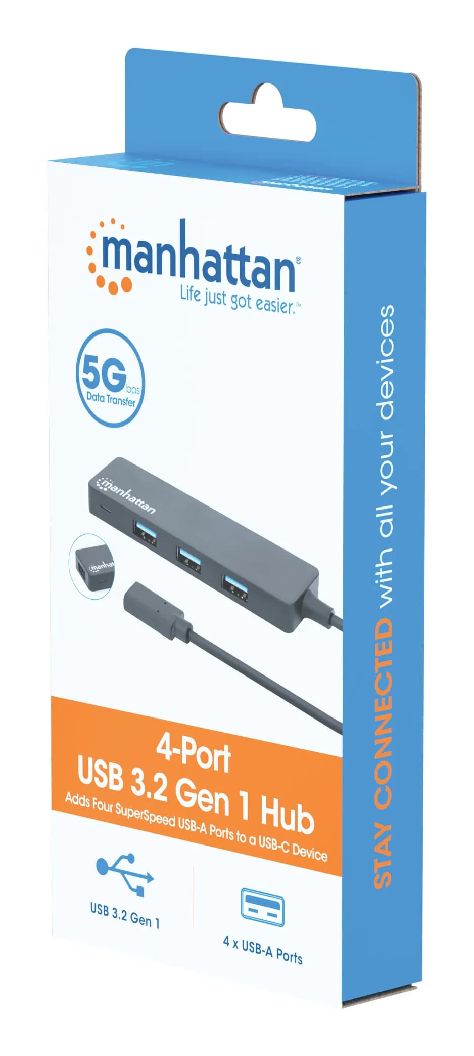Manhattan Hub USB 3.2 Gen 1 de 4 puertos USB-A USB 3.2 Gen 1, de Tipo- 6