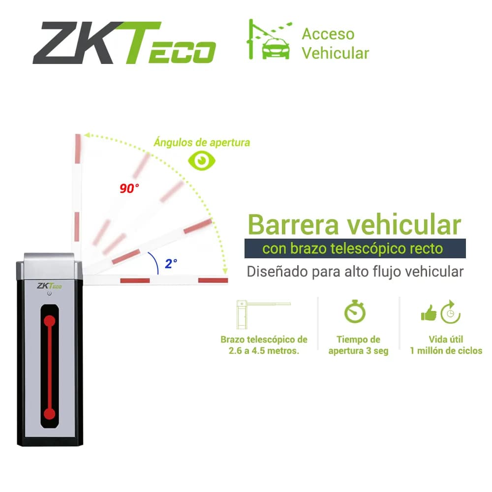 BARRERA VEHICULAR ZKTECO CMP300L CON BRAZO TELESCOPICO RECTO SENTIDO I 2