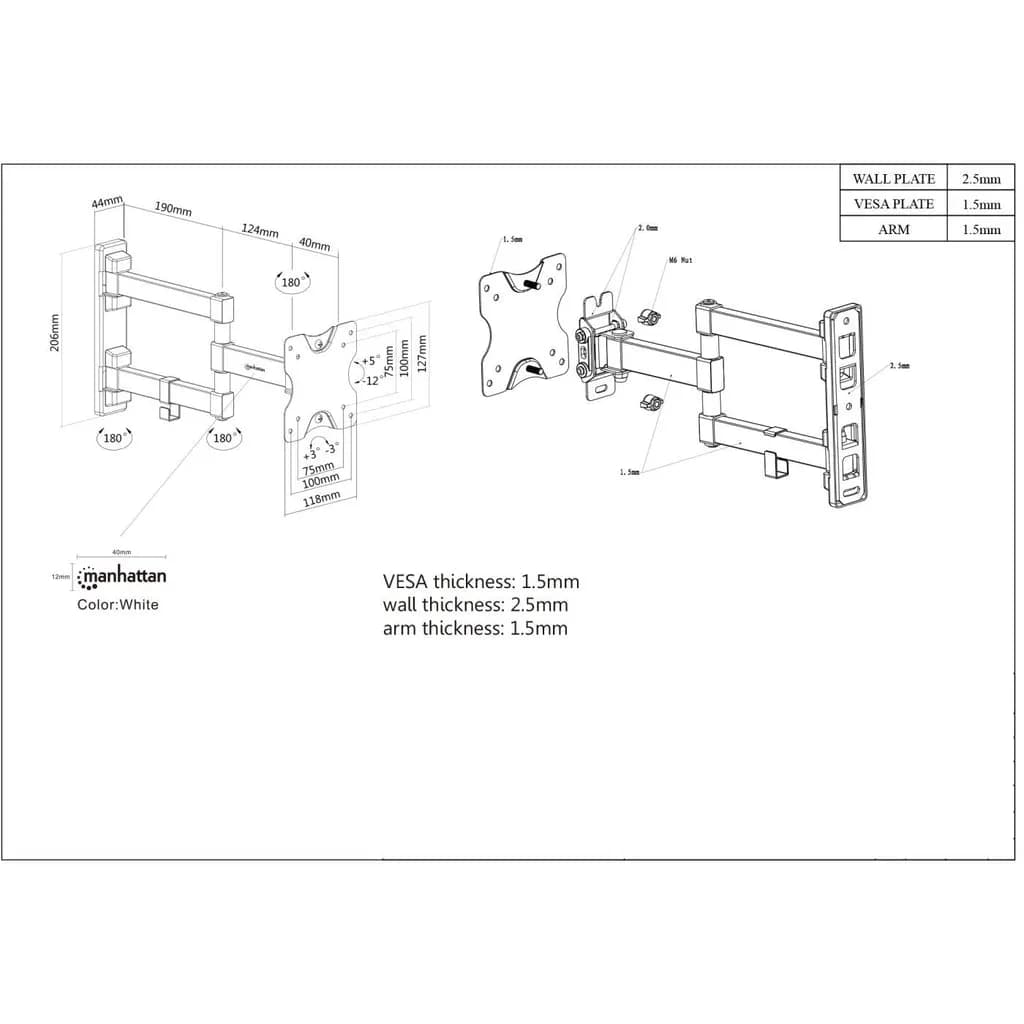 Manhattan Soporte para monitor, de pared, movimiento articulado, panta 6