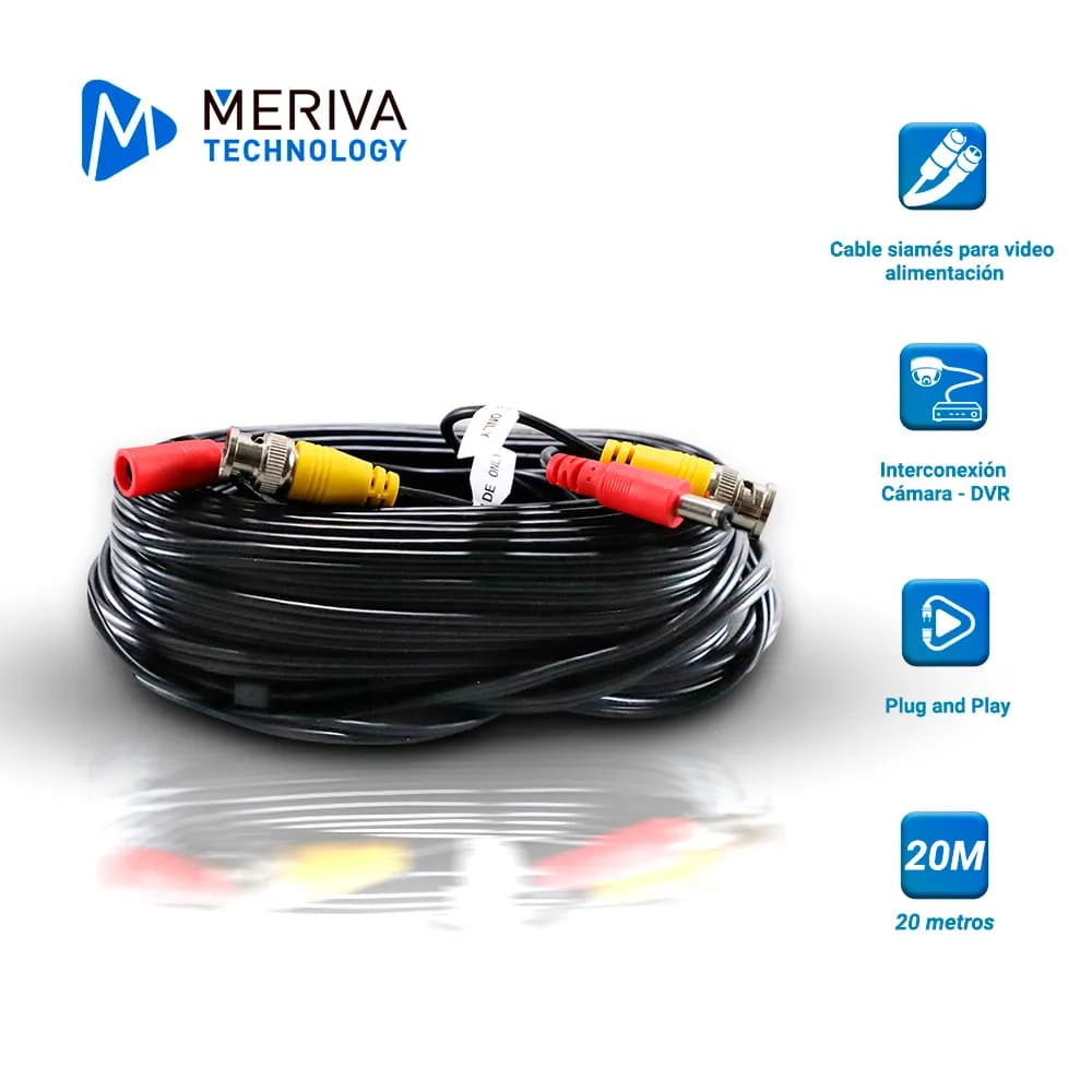 CABLE DE VIDEO HD ARMADO MERIVA MVA-HDCB20 20MTS NEGRO CON CONECTORES  2