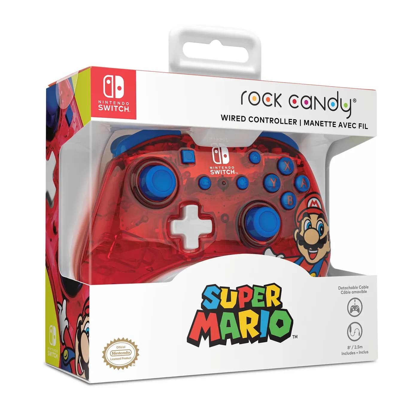 PDP Rock Candy: Mario Punch Rojo, Translúcido USB Gamepad Analógico/Di 8