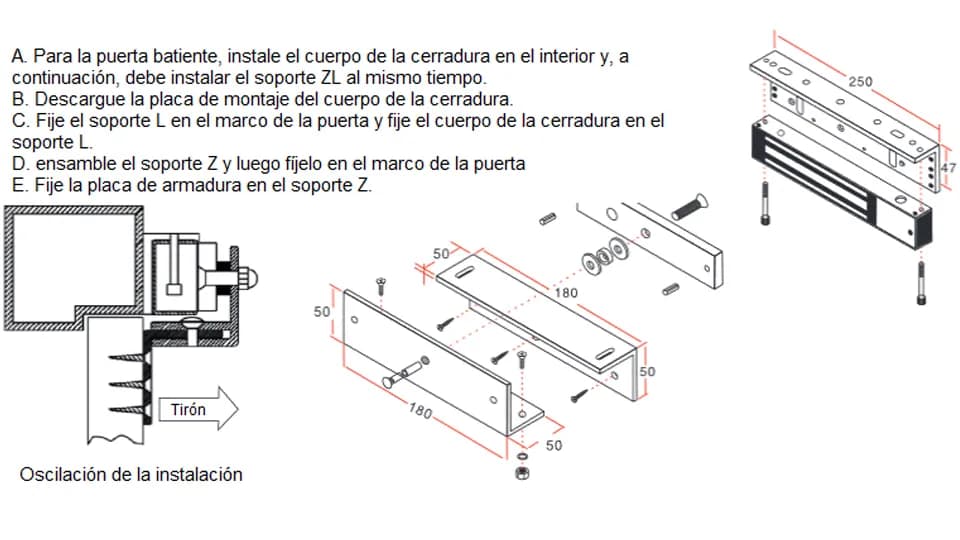 YLI MBK280ZLW - Sopote en ZL para instalacion de cerradura magnetica Y 2