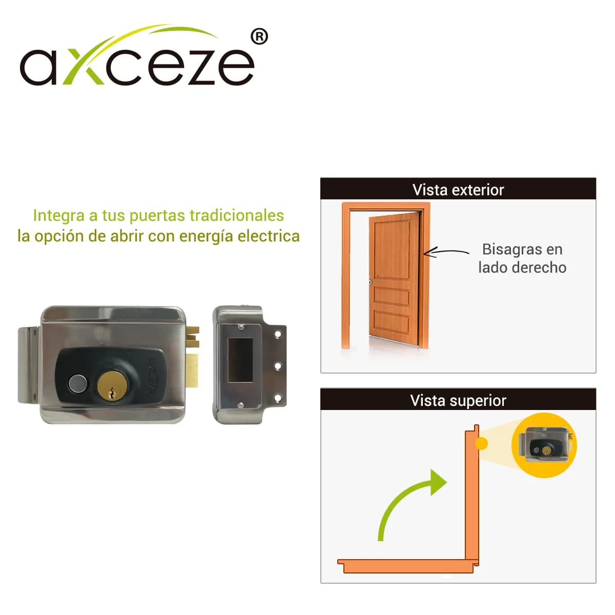 CERRADURA ELECTRICA DE SOBREPONER PARA PUERTAS DERECHAS AXCEZE AX-SLOC 3