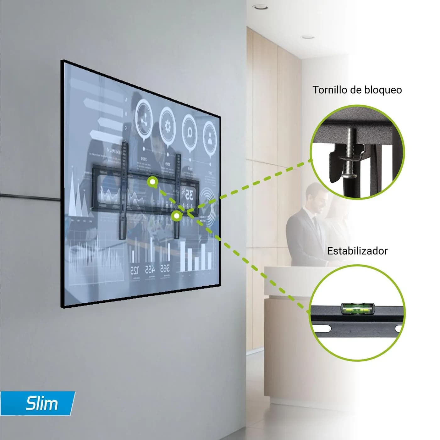 TECHMAKRO SOPORTE DE TV SLIM PARED FIJO 26-63 PULG. B40 3