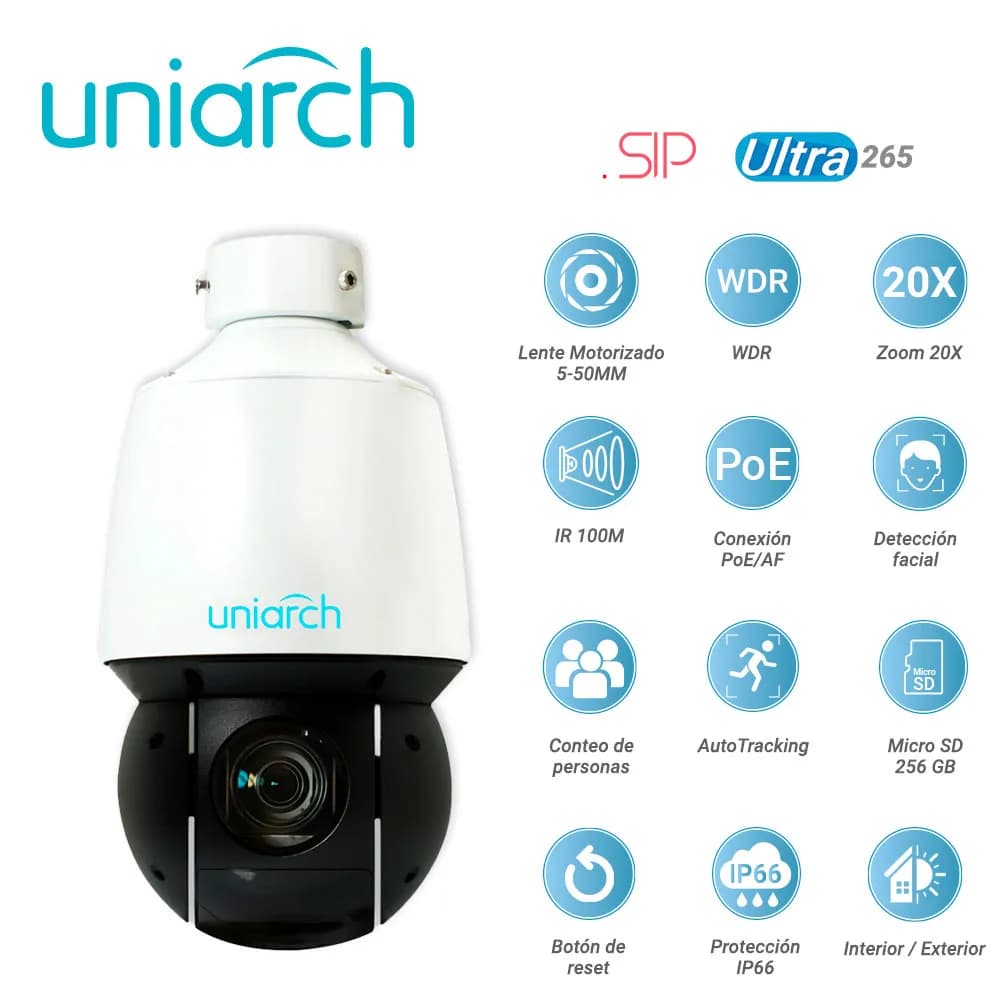 CAMARA IP PTZ UNIARCH IPC-P413-X20K / 3MP / ULTRA265/ LENTE MOTORIZADO 5