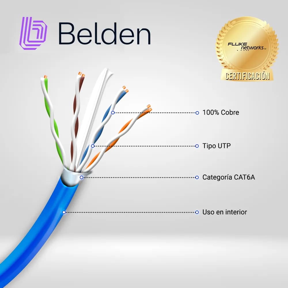 CABLE UTP CAT6A BELDEN 10GXW12 0061000 / INTERIOR / AZUL / 500MHZ / 4  2
