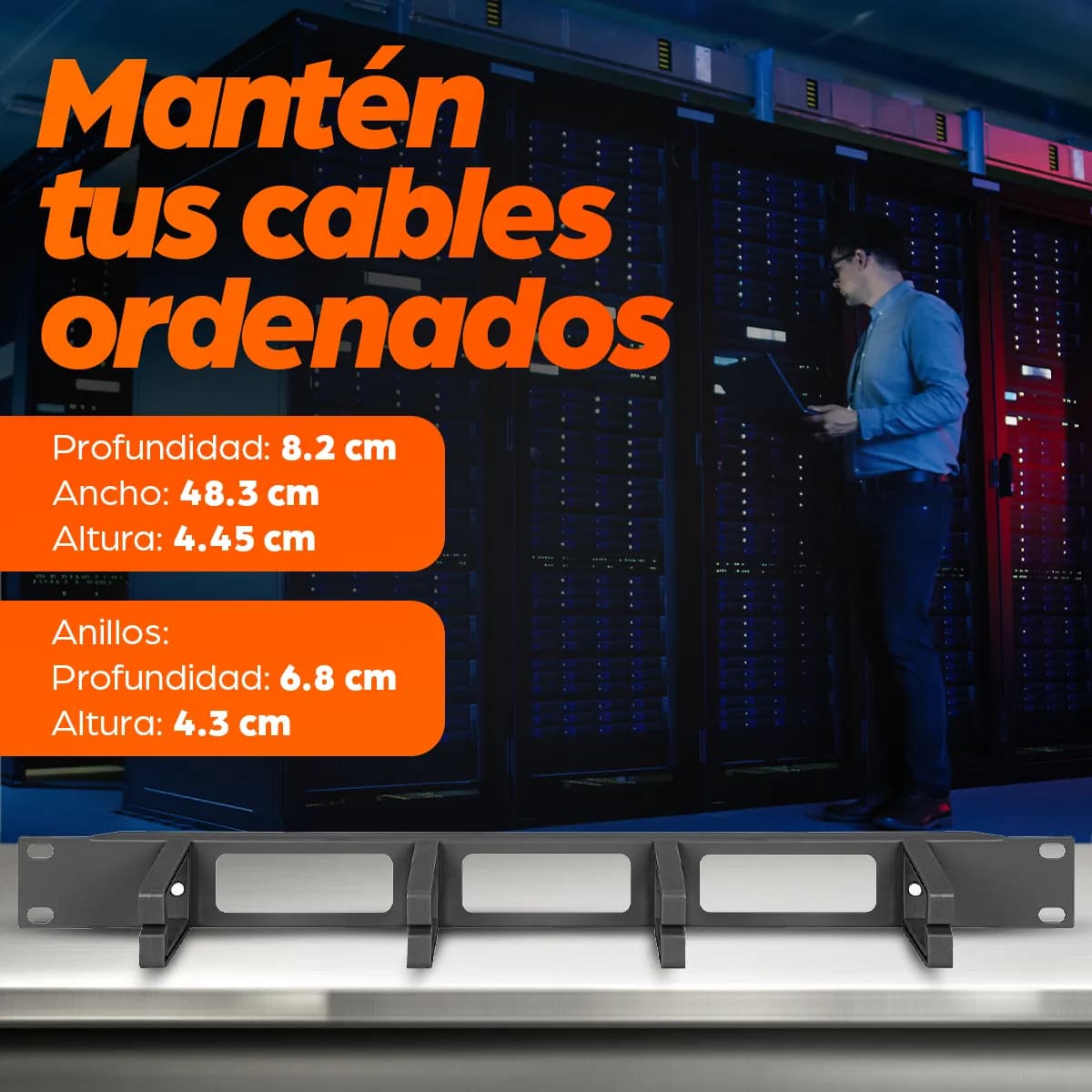 Intellinet Panel Administrador de Cable 19" 1 U, 4 arillos plásticos l 3