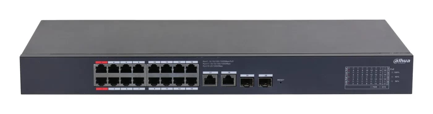 DAHUA DH-CS4220-16GT-190-V2 - Switch de 16 Puertos Gigabit PoE/ PoE in 2