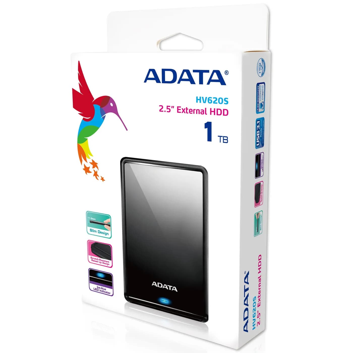 DISCO DURO ADATA  AHV620S-1TU3-CBK SLIM NEGRO USB 3.1 8