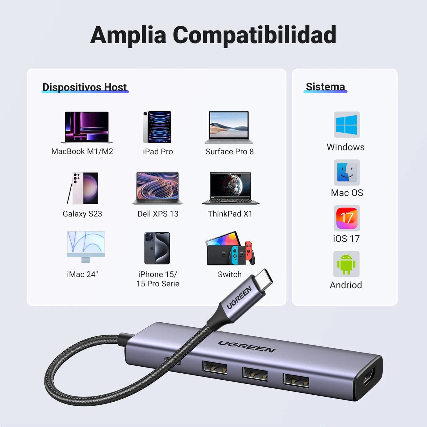 Ugreen 15596 base para laptop o replicador de puertos Alámbrico USB 3. 13