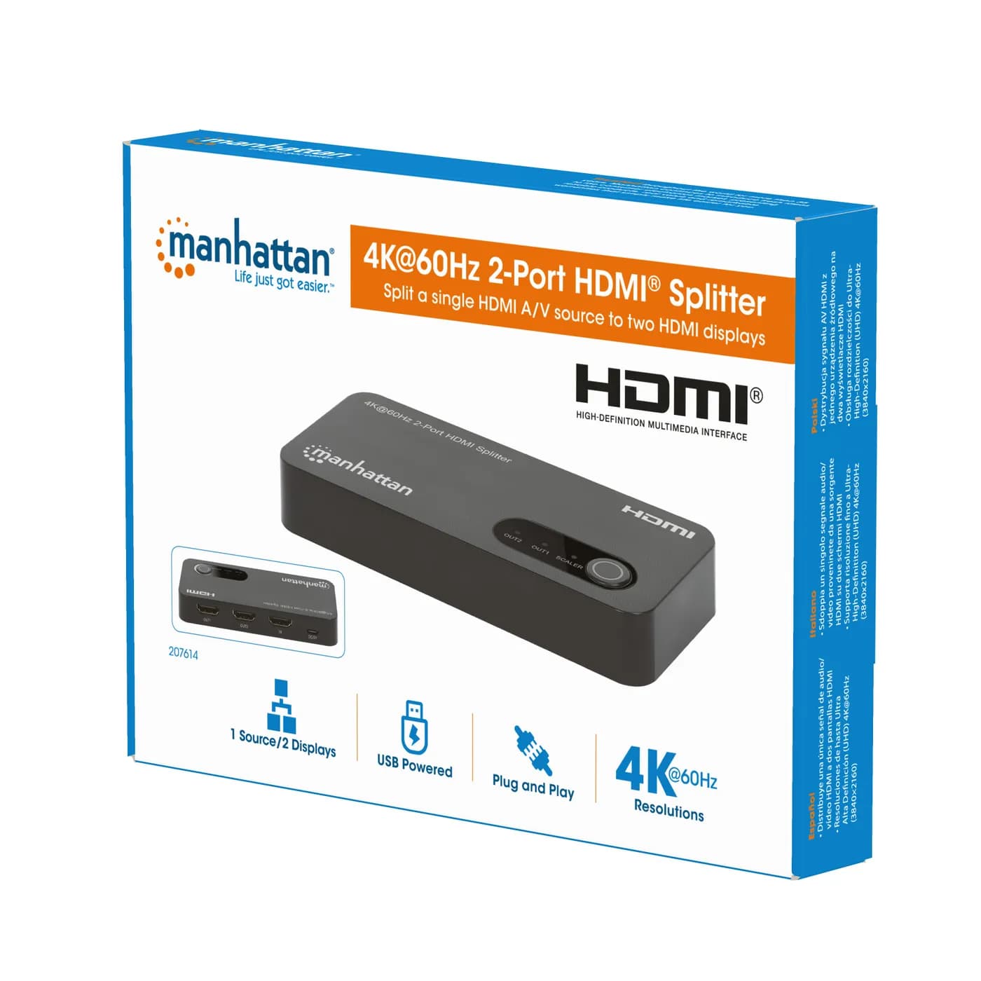Manhattan 207614 divisor de vídeo HDMI 2x HDMI 9