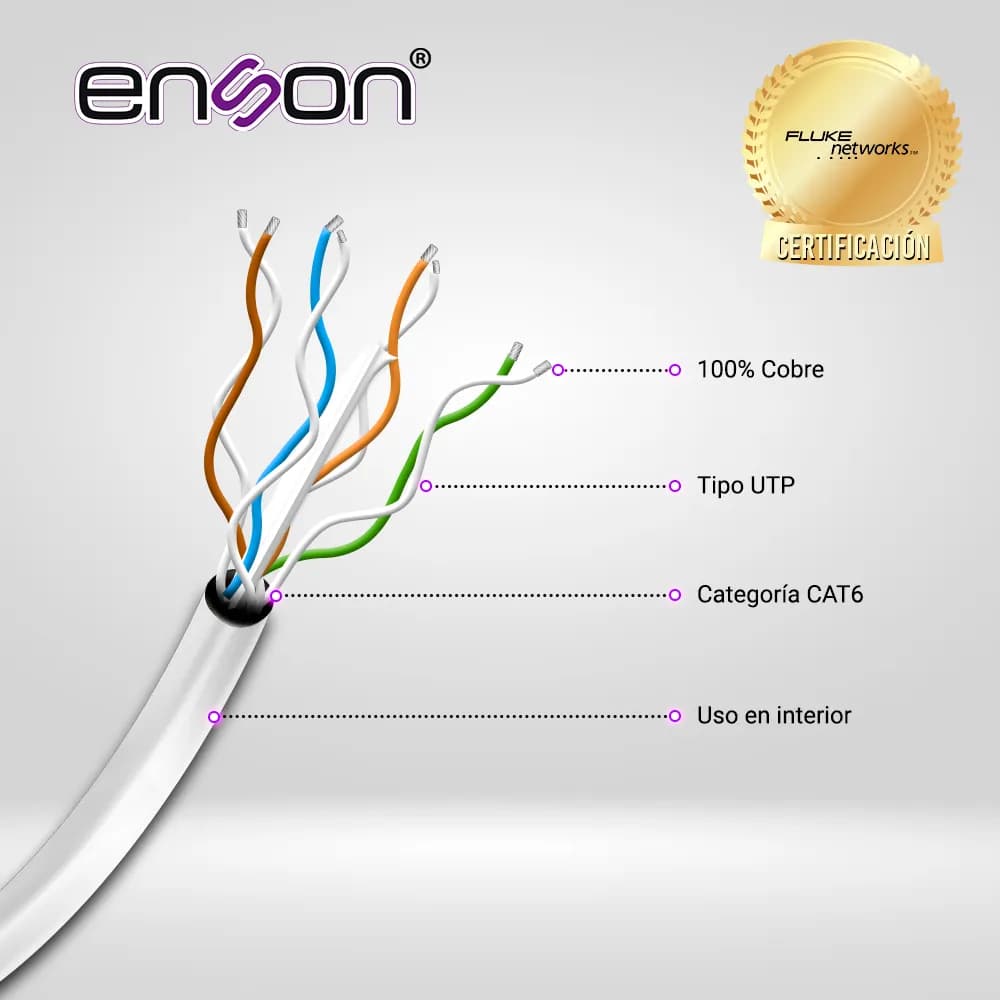 CABLE UTP CAT6 ENSON 12263G100 SERIE PRO-II CALIBE 23 AWG 100% COBRE D 2