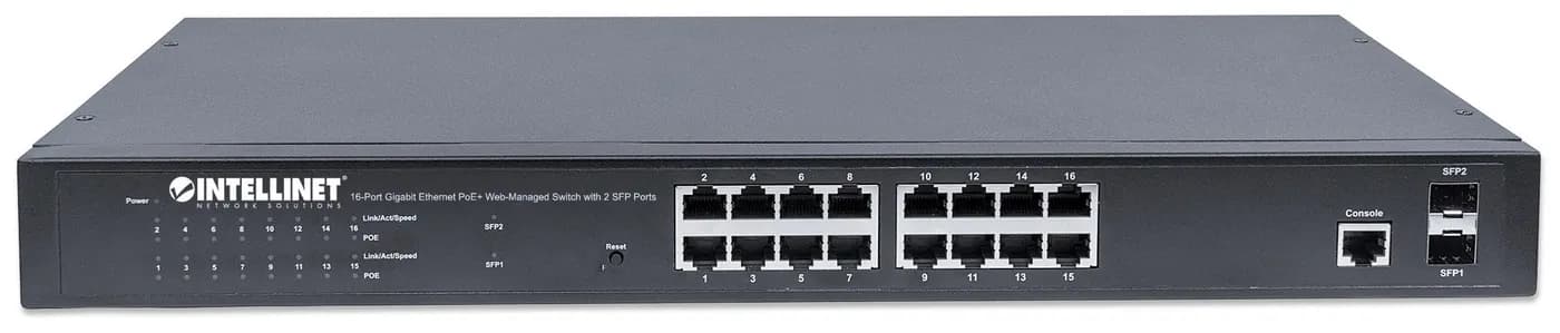 Intellinet Switch Administrable Gigabit Ethernet de 16 puertos PoE+ co 3
