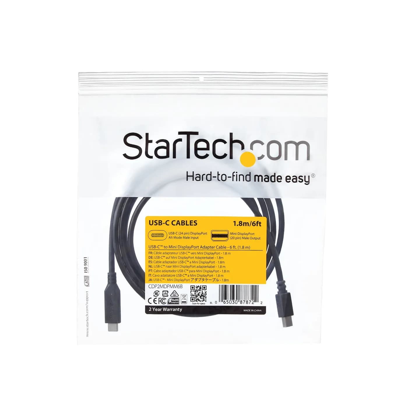 StarTech.com Cable 1.8m USB-C a Mini DisplayPort - 4K 60Hz - Black - A 7