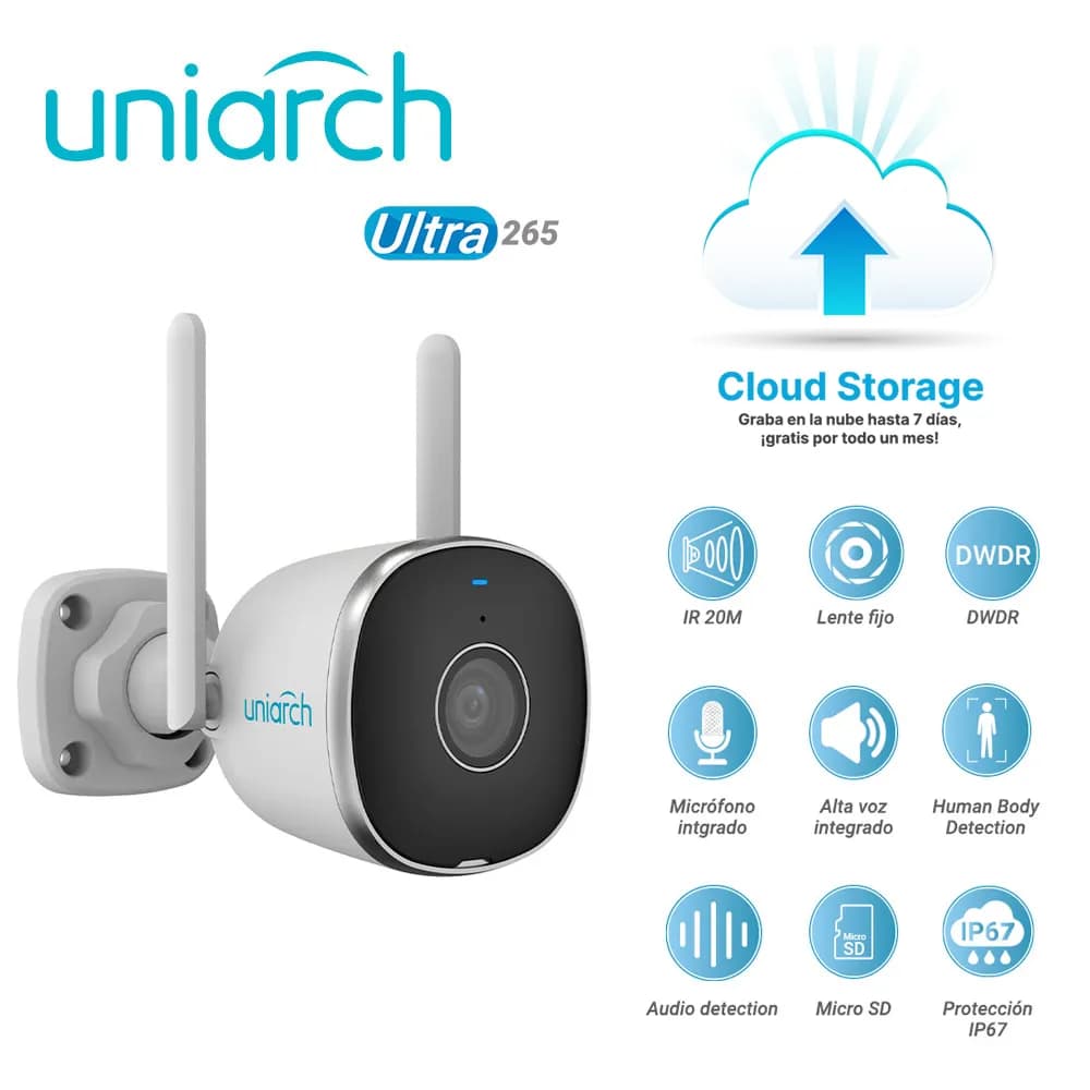 CAMARA IP BULLET WIFI 2.4 GHz CLOUD GRATUITO 7 DIAS UNIARCH Uho-B2R-M2 5