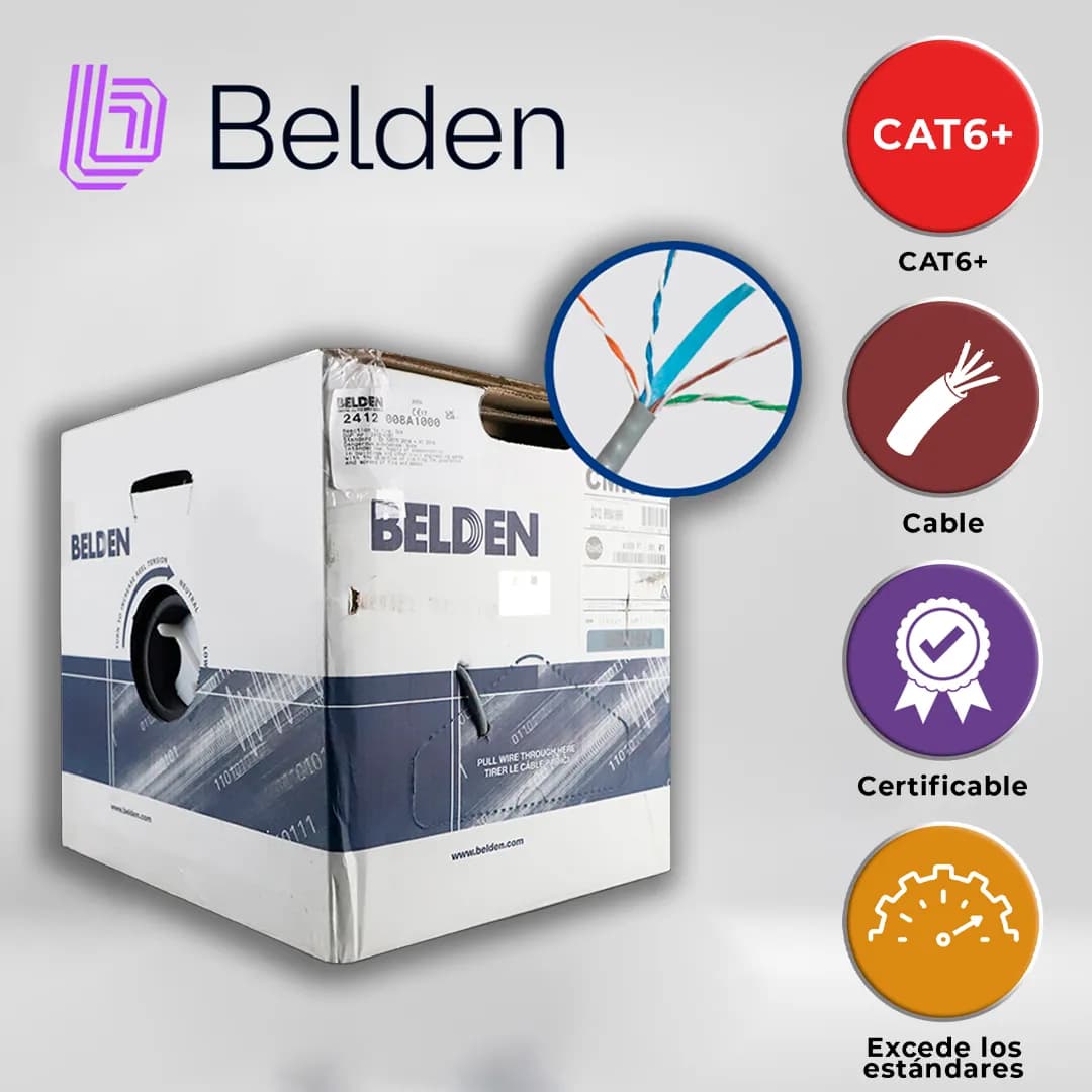 CABLE UTP CAT6+ BELDEN 2412 008A1000 / INTERIOR / GRIS / 350MHZ / 4 PA 6