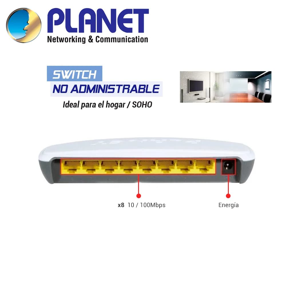 SWITCH NO ADMINISTRABLE DE 8 PUERTOS / PLANET SW-804 / 8 PUERTOS RJ45  2