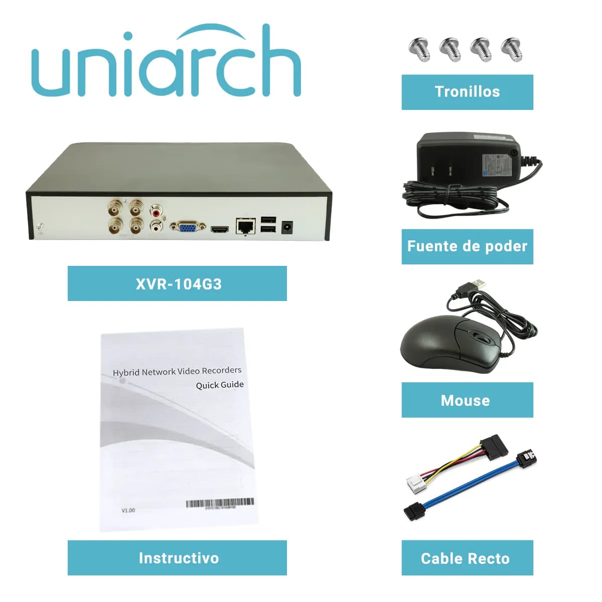 DVR PENTAHIBRIDO UNIARCH XVR-104G3 / 4 CANALES ANALOGICOS (HASTA 5MP A 4