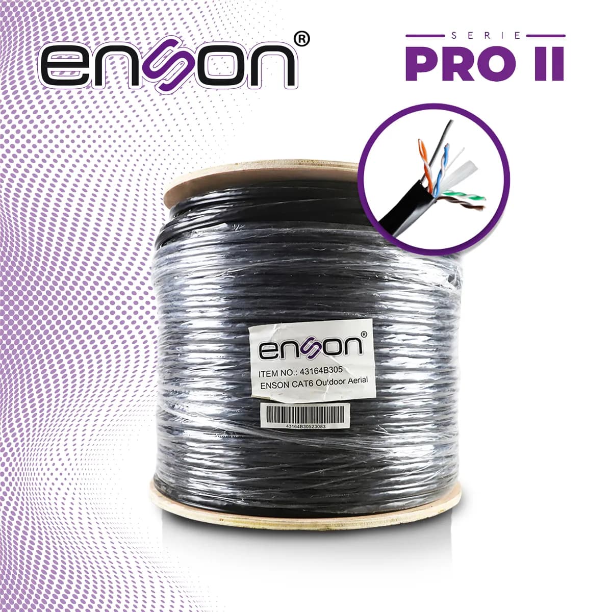CABLE UTP AEREO CAT6 ENSON 43164B305 FORRO NEGRO 4 PARES CALIBRE 23 AW 7