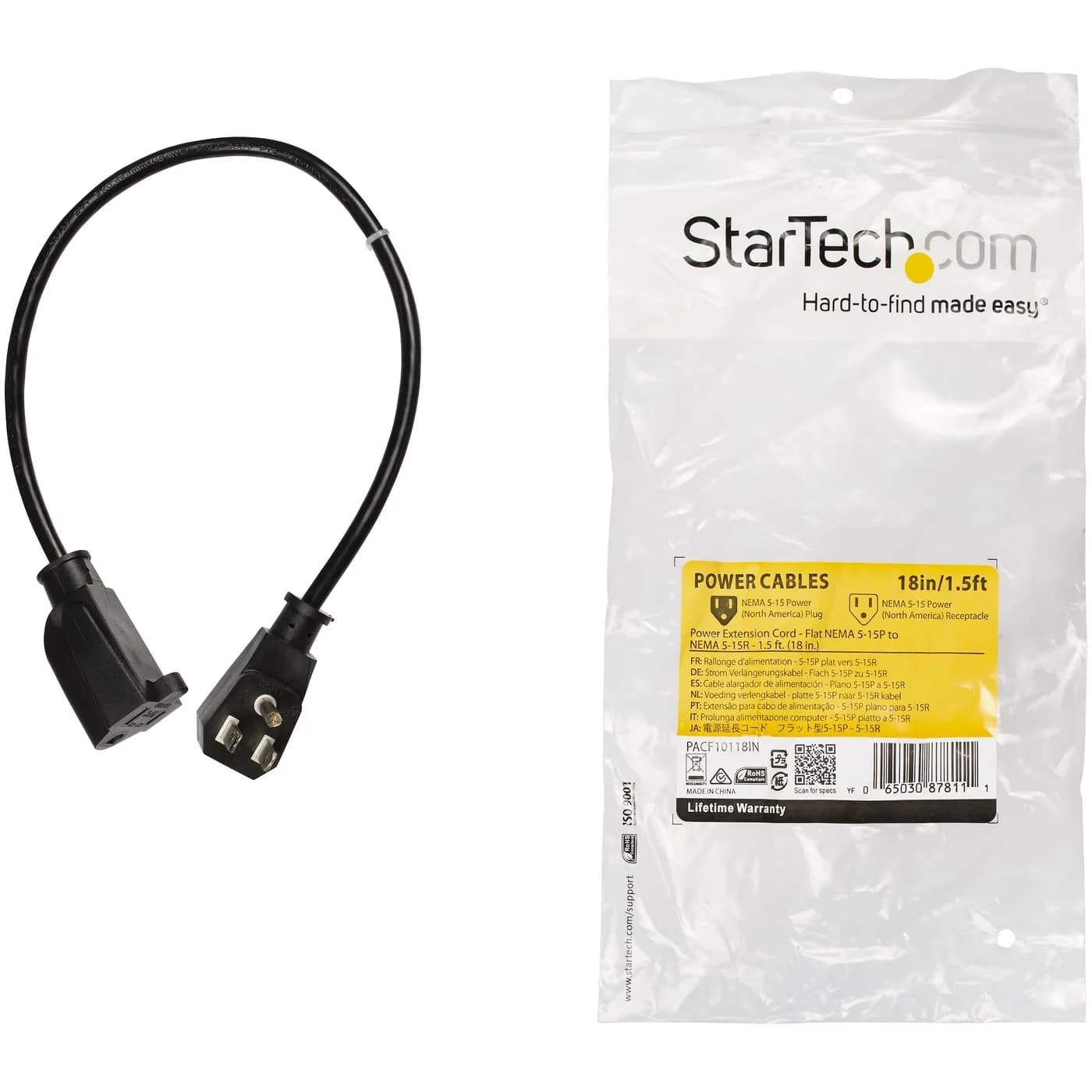 StarTech.com Cable 0.45m de Extensión de Alimentación Plano NEMA 5-15P 4