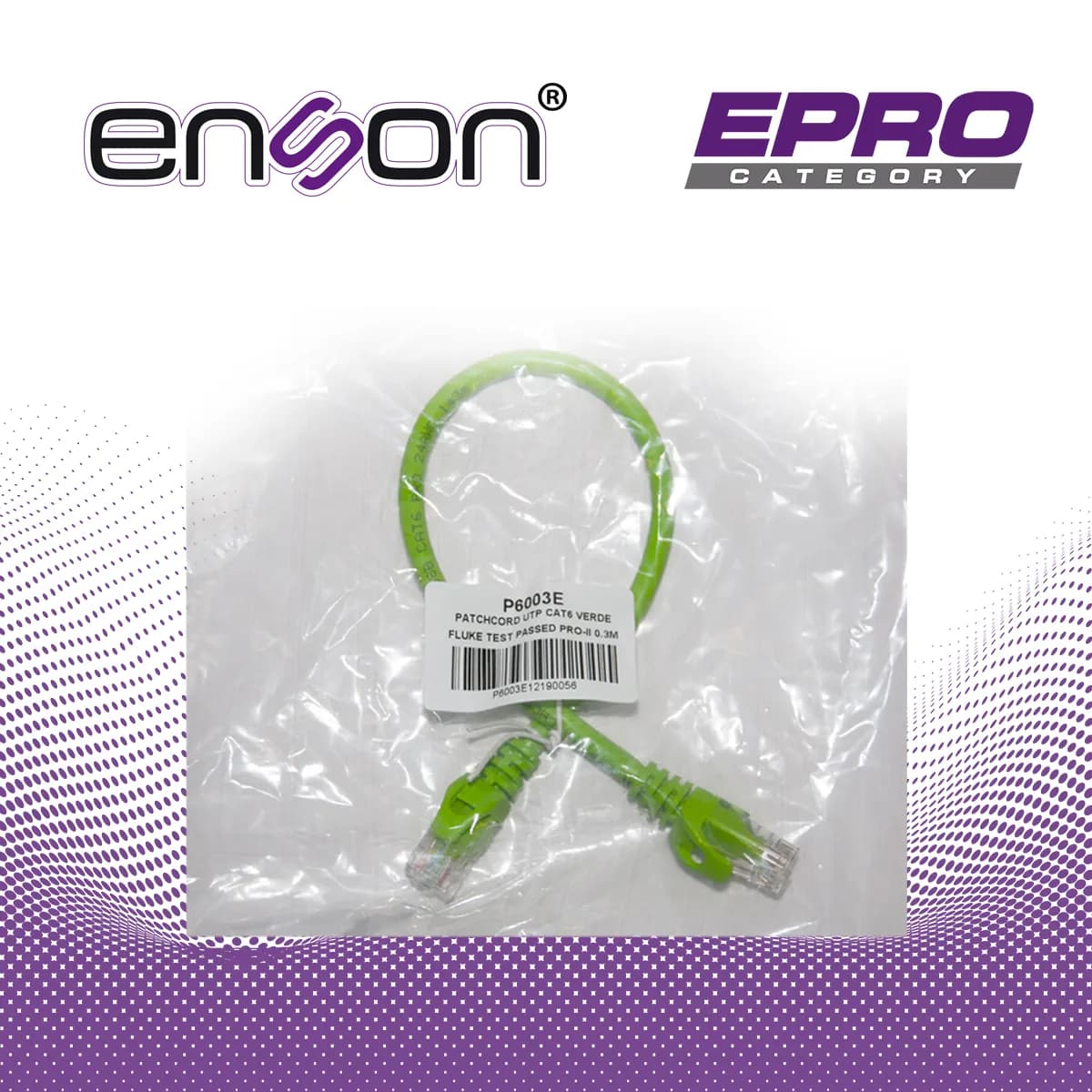 PATCHCORD UTP ENSON P6003E CAT6 30CM VERDE SERIE EPRO 100-II 100 POR C 6