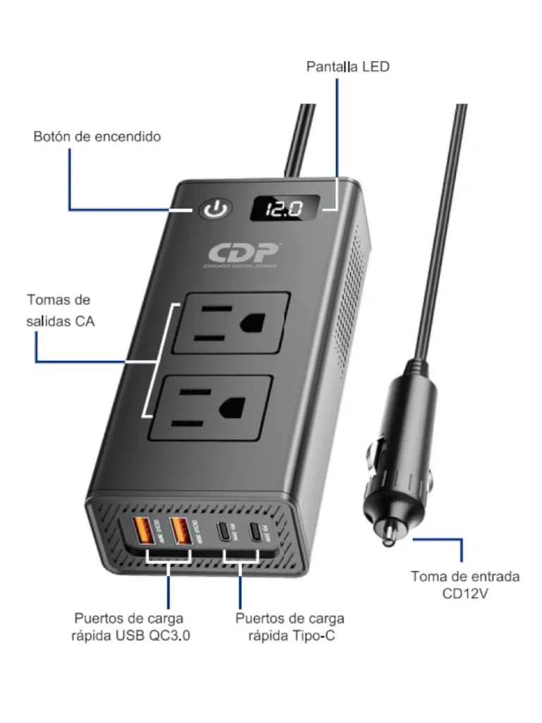 CDP XVU212 Inversor de Potencia Multifuncion 200W / Adaptador e Invers 2