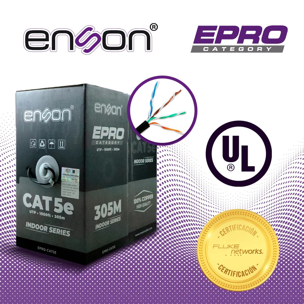 CABLE UTP CAT5E ENSON EPRO-CAT5E FORRO COLOR NEGRO PVC CM 4 PARES CALI 4