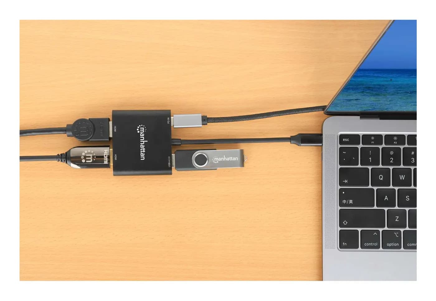 Manhattan Adaptador multipuerto con USB tipo C macho a dos puertos HDM 7