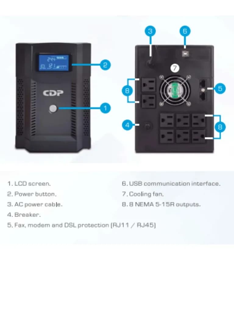 CDP UPRS2008 - UPS de 2000VA y 1400W con onda senoidal pura, baterías  2
