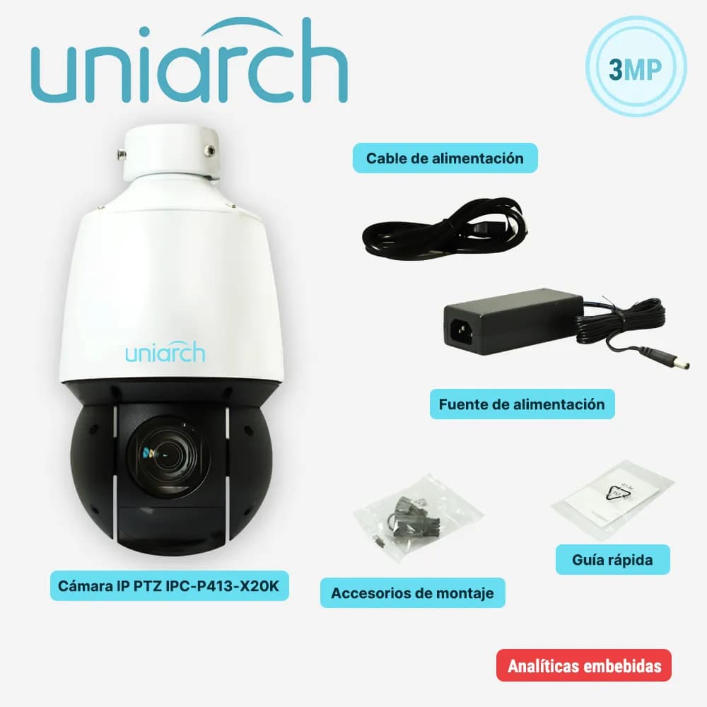 CAMARA IP PTZ UNIARCH IPC-P413-X20K / 3MP / ULTRA265/ LENTE MOTORIZADO 4