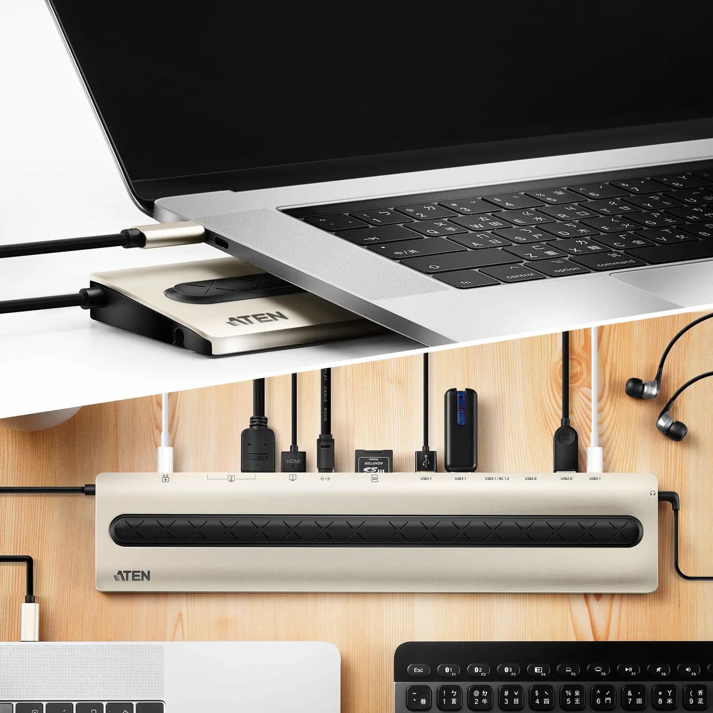 ATEN UH3237 base para laptop o replicador de puertos Alámbrico USB 3.2 7