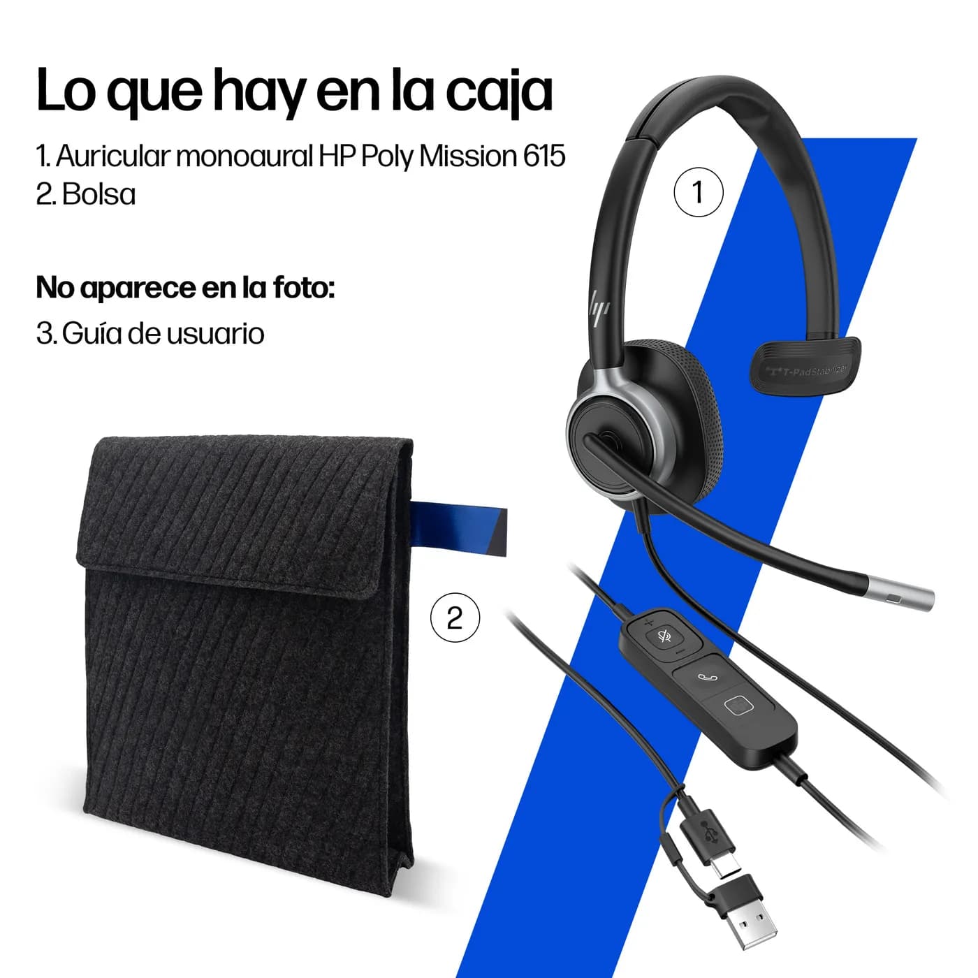 HP Poly Mission 615 Monaural USB Wired Headset Auriculares Alámbrico D 7